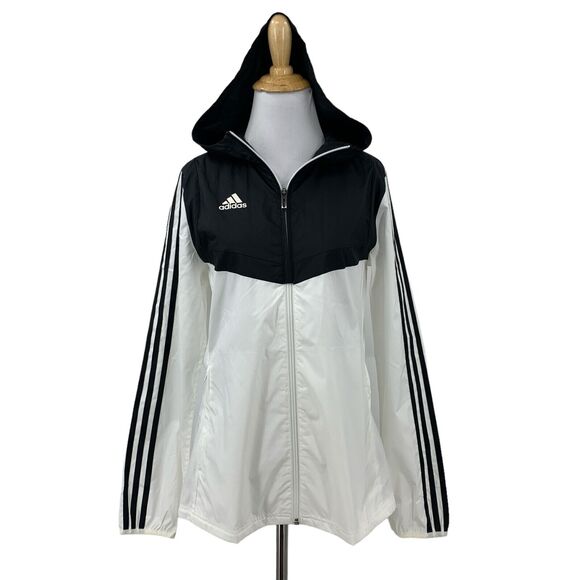 Adidas Jacket Womens XS Extra Small White Black Tiro Windbreaker Full Zip Hoodie - Picture 1 of 14